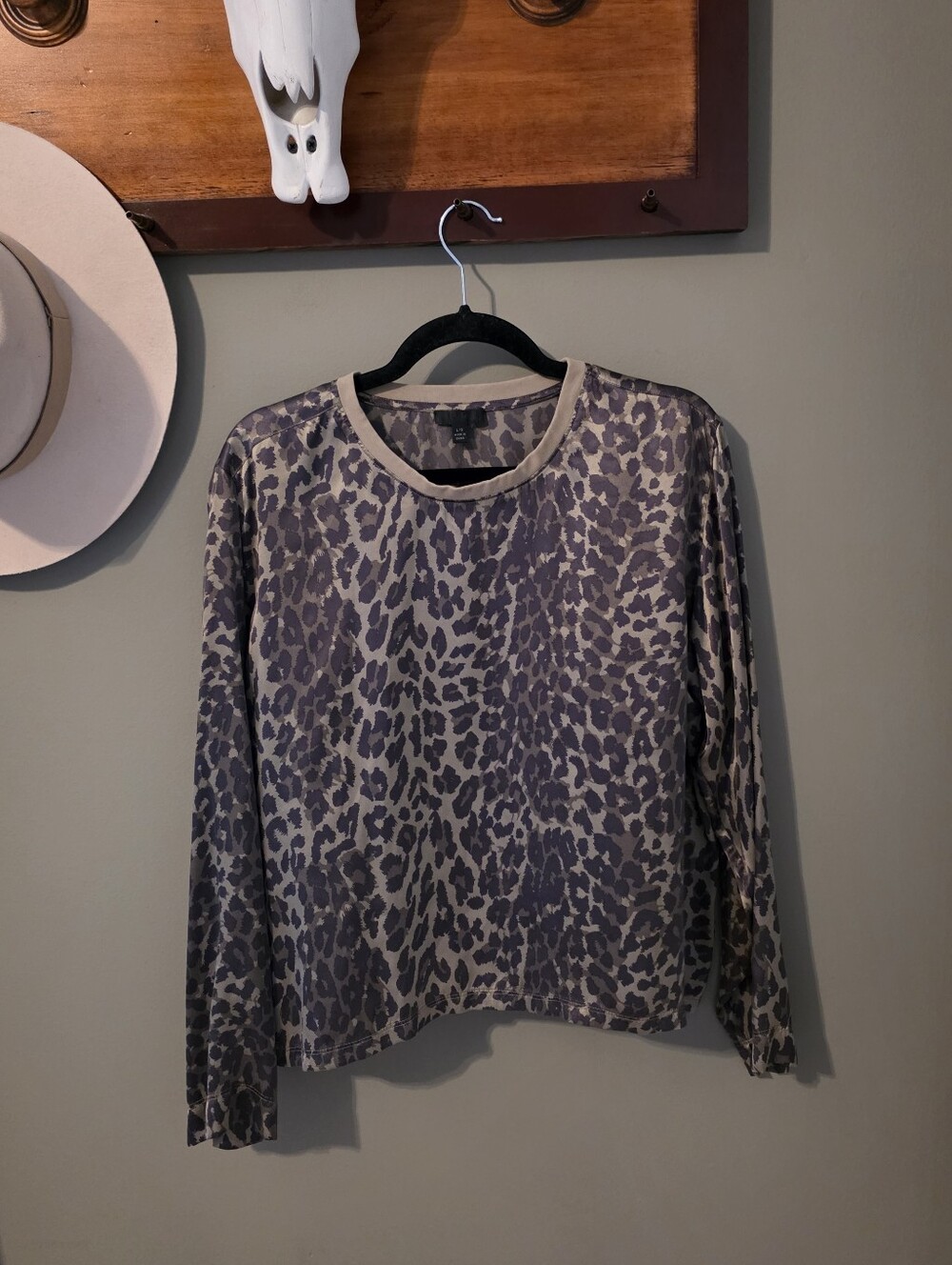 ATM Silk Leopard Print Long Sleeve Blouse Size L